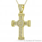 Large Cross Potent CZ Crystal 46x26mm Pendant in .925 Sterling Silver & 14k YG