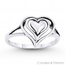 Triple Heart Charm Love Promise Splitshank Ring in Oxidized .925 Sterling Silver