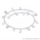 Bear, Heart, Ringing Balls, & Figaro Chain Charm Anklet in .925 Sterling Silver