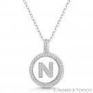 Initial Letter "N" CZ Crystal 925 Sterling Silver Rhodium 20x15mm Circle Pendant Initial Letter "N" CZ Crystal 925 Sterling Silver Rhodium 20x15mm Circle Pendant