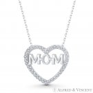 Heart CZ Crystal Pave Love Block Letter Mom Pendant 925 Sterling Silver Necklace
