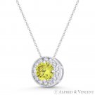 Faux Citrine Yellow & Clear CZ Crystal Halo 9mm Slider Pendant in 14k White Gold Faux Citrine Yellow & Clear CZ Crystal Halo 9mm Slider Pendant in 14k White Gold