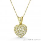 Heart Charm Round Cut CZ Crystal Pave 14k Yellow Gold 15x10mm Half-Dome Pendant Heart Charm Round Cut CZ Crystal Pave 14k Yellow Gold 15x10mm Half-Dome Pendant