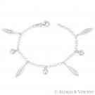 Feather, Heart, & 3mm Oval Cable Chain Italy .925 Sterling Silver Charm Bracelet Feather, Heart, & 3mm Oval Cable Chain Italy .925 Sterling Silver Charm Bracelet