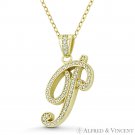 Initial Letter "P" Cursive Script CZ Crystal .925 Sterling Silver 14k GP Pendant Initial Letter "P" Cursive Script CZ Crystal .925 Sterling Silver 14k GP Pendant