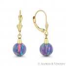 Fiery Lavender Lab Opal Round Ball 14k Yellow Gold Leverback Dangling Earrings