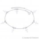 9x6mm Cross Charm on Ball & Faceted Bead Chain Italy .925 Sterling Silver Anklet 9x6mm Cross Charm on Ball & Faceted Bead Chain Italy .925 Sterling Silver Anklet