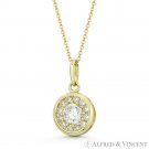 Round Brilliant CZ Crystal Cluster Halo Pave Real 14k Yellow Gold Circle Pendant Round Brilliant CZ Crystal Cluster Halo Pave Real 14k Yellow Gold Circle Pendant