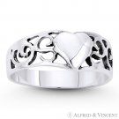 6.5x7mm Heart Charm 925 Sterling Silver Curved Band Love Friendship Promise Ring