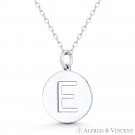 Initial Letter "E" Cutout 20x15mm Round Disc 925 Sterling Silver Charm / Pendant