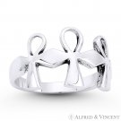 Triple-Ankh  Cross Egyptian Key-of-Life Crux Ansata Ring in .925 Sterling Silver