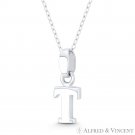 Initial Letter "T" 20x7mm (0.8x0.28in) Charm 3D Pendant in .925 Sterling Silver Initial Letter "T" 20x7mm (0.8x0.28in) Charm 3D Pendant in .925 Sterling Silver