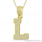 Initial Letter "L" Block Script CZ Crystal .925 Sterling Silver & 14k GP Pendant Initial Letter "L" Block Script CZ Crystal .925 Sterling Silver & 14k GP Pendant