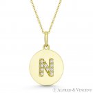 Initial Letter N CZ Crystal 14k Yellow Gold 18x12mm Round Disc Necklace Pendant Initial Letter N CZ Crystal 14k Yellow Gold 18x12mm Round Disc Necklace Pendant