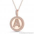 Initial Letter "A" & Halo CZ Crystal Pave 14k Rose Gold 19x13mm Necklace Pendant Initial Letter "A" & Halo CZ Crystal Pave 14k Rose Gold 19x13mm Necklace Pendant
