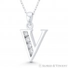 Initial Letter "V" 26x16mm (1x0.6in) Charm CZ Pendant in .925 Sterling Silver Initial Letter "V" 26x16mm (1x0.6in) Charm CZ Pendant in .925 Sterling Silver