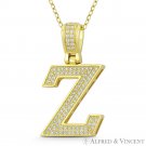 Initial Letter "Z" Block Script CZ Crystal .925 Sterling Silver & 14k GP Pendant