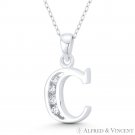 Initial Letter "C" 25x13mm (1x0.5in) Charm CZ Pendant in .925 Sterling Silver Initial Letter "C" 25x13mm (1x0.5in) Charm CZ Pendant in .925 Sterling Silver