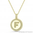 Initial Letter "F" CZ Crystal 925 Sterling Silver 14k YG 20x15mm Circle Pendant