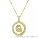 Initial Letter "G" CZ Crystal 925 Sterling Silver 14k YG 20x15mm Circle Pendant