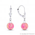 Fiery Royal Pink Lab Opal Round Ball 14k White Gold Leverback Dangling Earrings