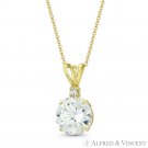 Round Brilliant Cut Clear CZ Crystal 15mmx8mm Fashion Pendant in 14k Yellow Gold