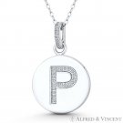 Initial Letter "P" CZ Crystal 925 Sterling Silver Rhodium 28x18mm Circle Pendant Initial Letter "P" CZ Crystal 925 Sterling Silver Rhodium 28x18mm Circle Pendant