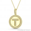 Initial Letter "T" Halo CZ Crystal Pave 14k Yellow Gold 19x13mm Necklace Pendant Initial Letter "T" Halo CZ Crystal Pave 14k Yellow Gold 19x13mm Necklace Pendant