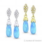 Azure Blue Lab-Created Opal Cubic Zirconia 14k Gold Dangling Tear-Drop Earrings