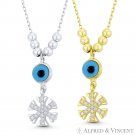 Evil Eye Bead & CZ Crystal Snowflake Charm Pendant .925 Sterling Silver Necklace Evil Eye Bead & CZ Crystal Snowflake Charm Pendant .925 Sterling Silver Necklace