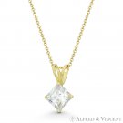 Solitaire 5mm Princess Cut CZ Crystal Rabbit-Ear 12mm Pendant in 14k Yellow Gold Solitaire 5mm Princess Cut CZ Crystal Rabbit-Ear 12mm Pendant in 14k Yellow Gold
