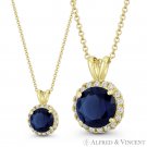 Round Cut Simulated Sapphire & Cubic Zirconia CZ Halo Pendant in 14k Yellow Gold Round Cut Simulated Sapphire & Cubic Zirconia CZ Halo Pendant in 14k Yellow Gold