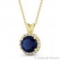 Round Cut Simulated Sapphire & Cubic Zirconia CZ Halo Pendant in 14k Yellow Gold