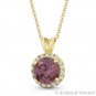 Round Cut Simulated Alexandrite & Cubic Zirconia CZ Halo 14k Yellow Gold Pendant
