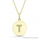 Initial Letter T CZ Crystal 14k Yellow Gold 18x12mm Round Disc Necklace Pendant Initial Letter T CZ Crystal 14k Yellow Gold 18x12mm Round Disc Necklace Pendant