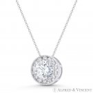 Round Brilliant Cut Clear CZ Crystal Pave Halo 14k White Gold 9mm Slider Pendant