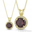 Round Cut Simulated Alexandrite & Cubic Zirconia CZ Halo 14k Yellow Gold Pendant Round Cut Simulated Alexandrite & Cubic Zirconia CZ Halo 14k Yellow Gold Pendant
