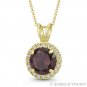 Round Cut Simulated Alexandrite & Cubic Zirconia CZ Halo 14k Yellow Gold Pendant