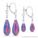 Fiery Lavender Lab Opal Leverback Tear-Drop Dangling Earrings in 14k White Gold Fiery Lavender Lab Opal Leverback Tear-Drop Dangling Earrings in 14k White Gold