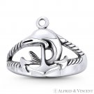Dolphin on Anchor .925 Sterling Silver Mariner's Nautical Sailor Luck Charm Ring