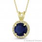 Round Cut Simulated Sapphire & Cubic Zirconia CZ Halo Pendant in 14k Yellow Gold