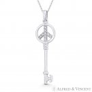 Peace Sign Hippie Symbol CZ Crystal 14k White Gold 33mmx9mm Skeleton Key Pendant Peace Sign Hippie Symbol CZ Crystal 14k White Gold 33mmx9mm Skeleton Key Pendant