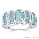 Oval Cabochon Lab-Opal 5-Stone Right-Hand Cathedral Ring in .925 Sterling Silver