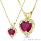 Heart Love Charm Simulated Ruby Cubic Zirconia CZ Pave & 14k Yellow Gold Pendant Heart Love Charm Simulated Ruby Cubic Zirconia CZ Pave & 14k Yellow Gold Pendant