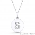 Initial Letter "S" CZ Crystal 14k White Gold 18x12mm Round Disc Necklace Pendant Initial Letter "S" CZ Crystal 14k White Gold 18x12mm Round Disc Necklace Pendant