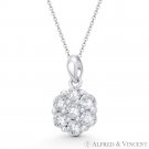 Flower Charm Round Brilliant CZ Crystal Cluster 16x8mm Pendant in 14k White Gold