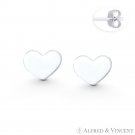 Flat Heart Love Charm 6mm x 8mm Pushback Stud Earrings 925 Sterling Silver Studs