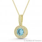 Faux Blue Topaz & Clear Round Cut CZ Crystal 16mmx9mm Pendant in 14k Yellow Gold Faux Blue Topaz & Clear Round Cut CZ Crystal 16mmx9mm Pendant in 14k Yellow Gold