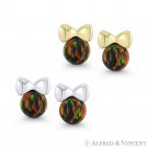 4mm Fiery-Black Opal & Ribbon Bow 14k White or Yellow Gold 6mmx6mm Stud Earrings 4mm Fiery-Black Opal & Ribbon Bow 14k White or Yellow Gold 6mmx6mm Stud Earrings