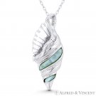 Conch Seashell Horn Shell Trumpet Lab Chalcedony Pendant in .925 Sterling Silver